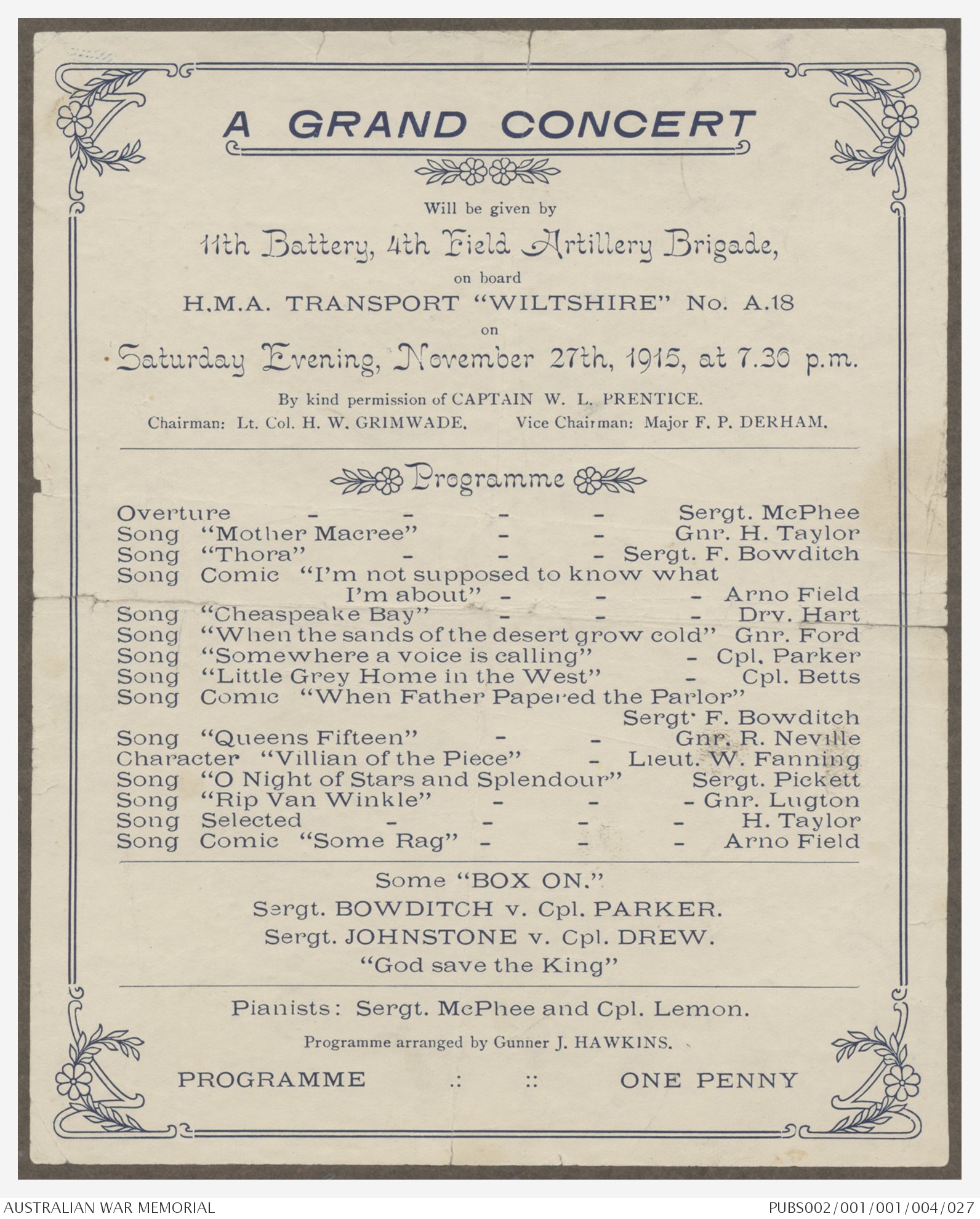 [Concert program] Item 27: A grand concert | Australian War Memorial