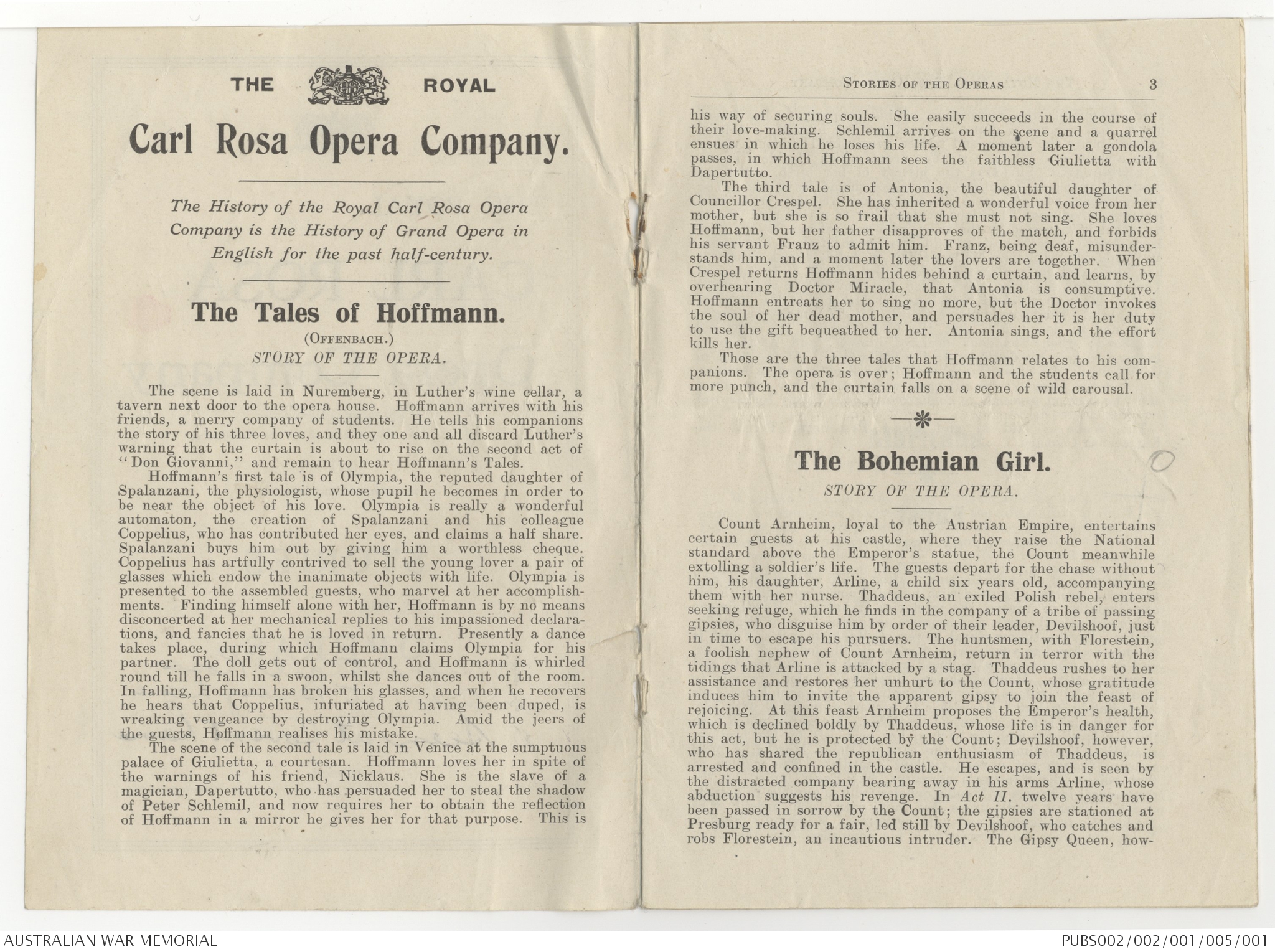 Item 1: The Royal Carl Rosa Opera Company | Australian War Memorial
