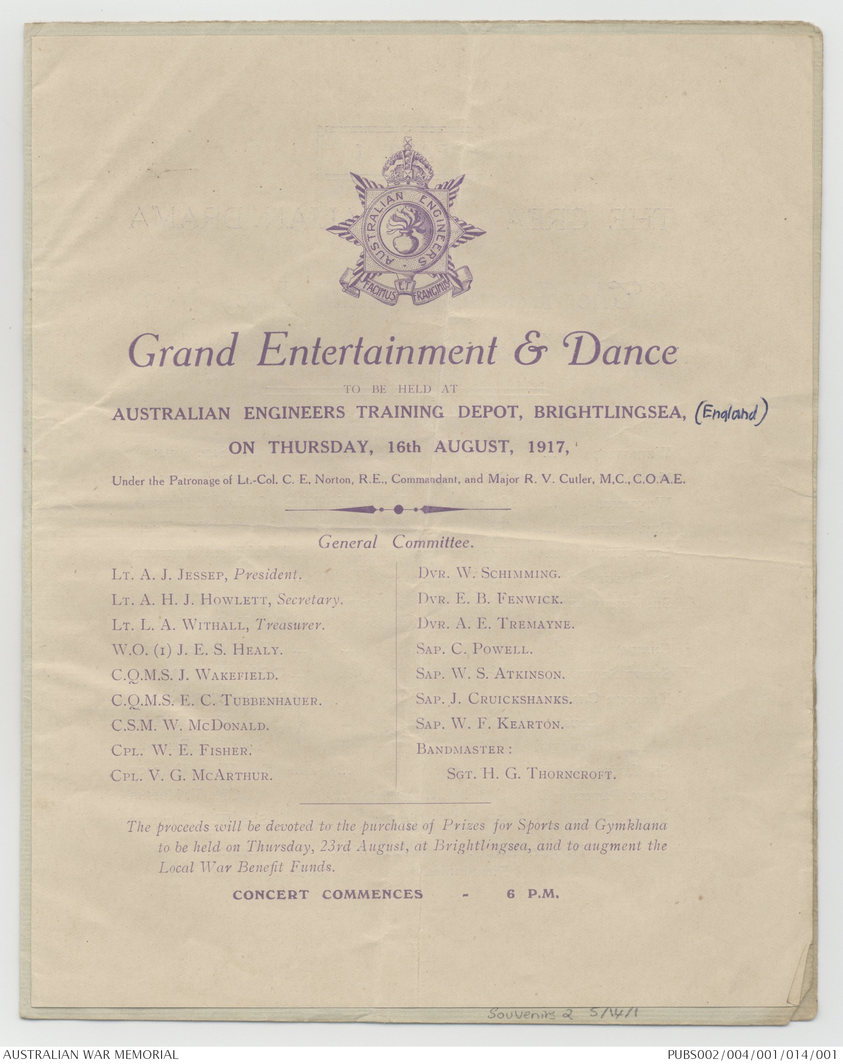 [Concert program] Item 1: AETD [Australian Engineers Training Depot ...