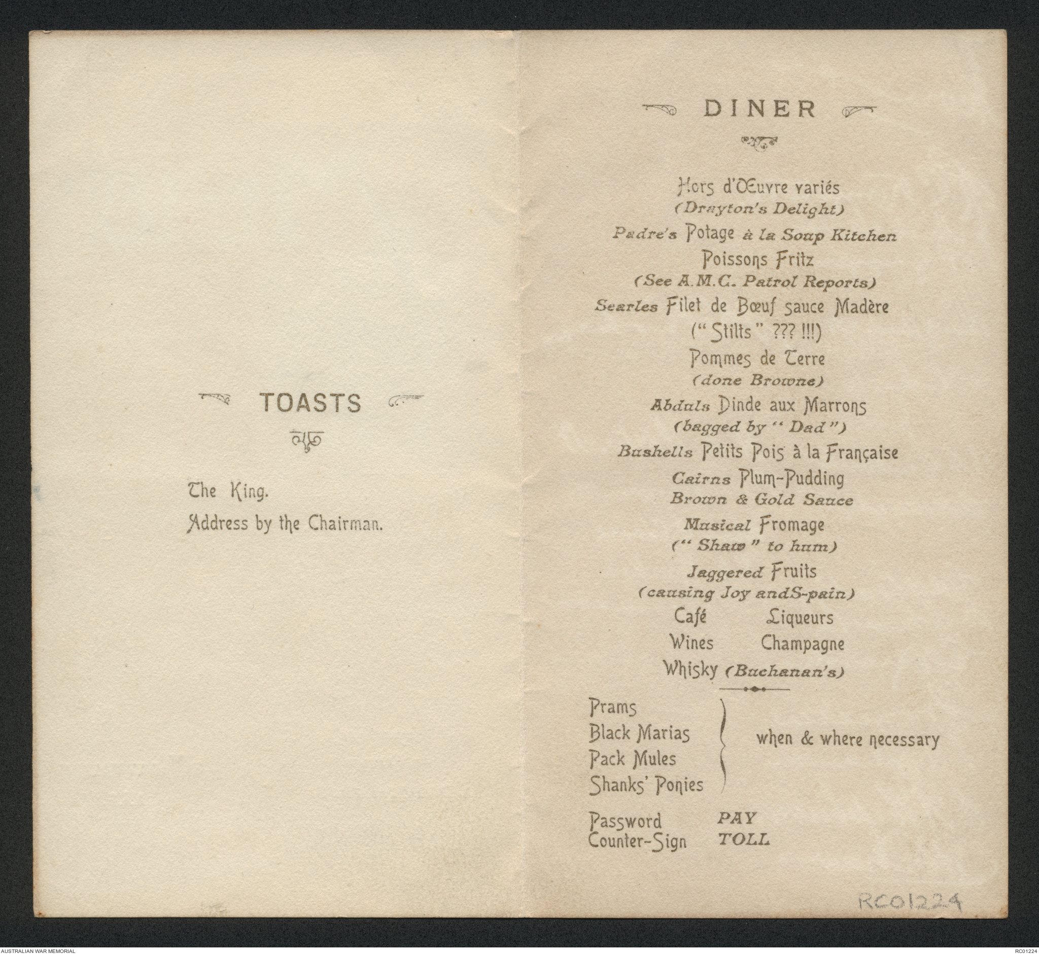 [Menu] 31st Battalion Somewhere in France Dec 31st 1917 | Australian ...