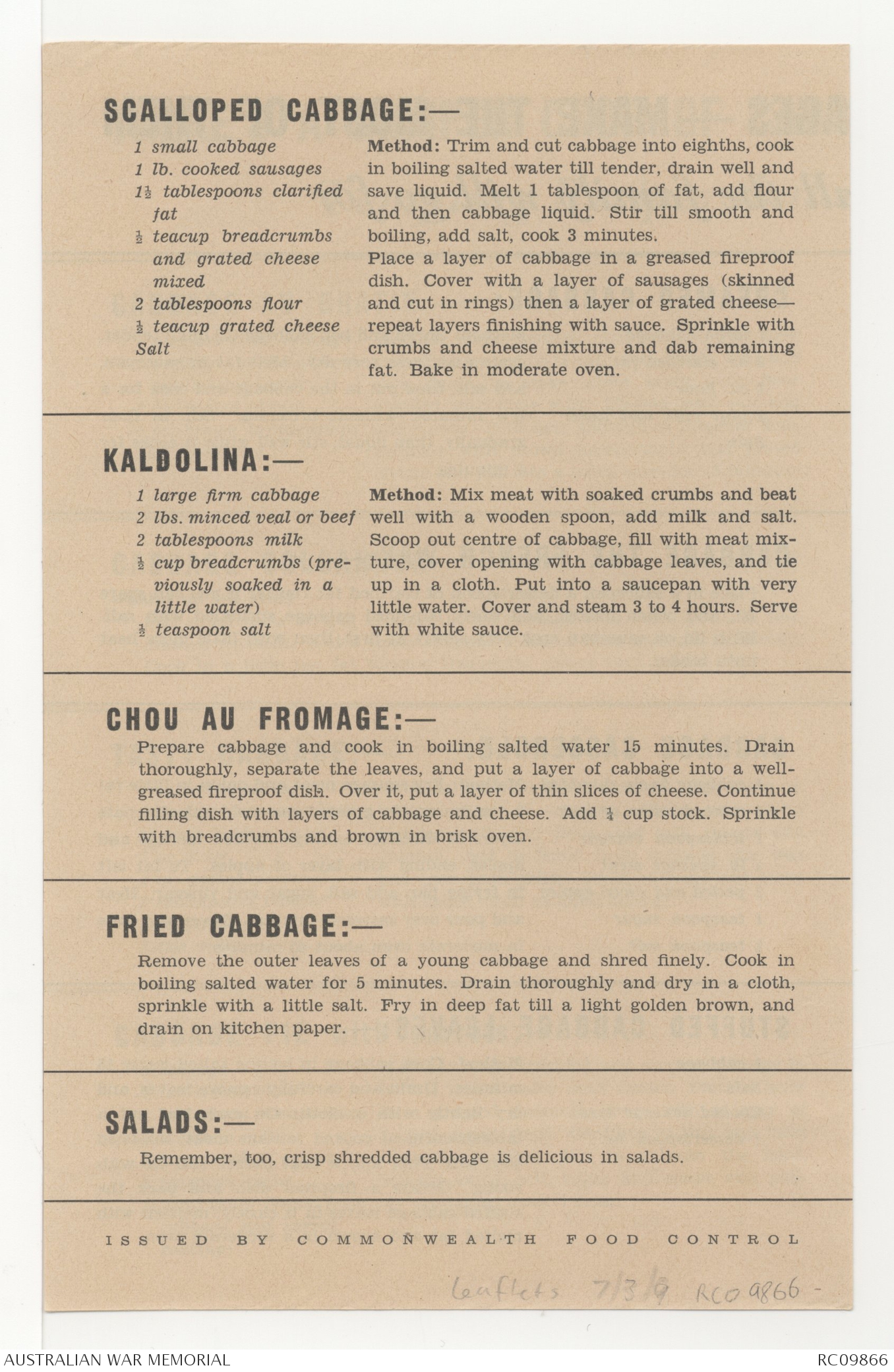 Can you cook a Cabbage? | Australian War Memorial