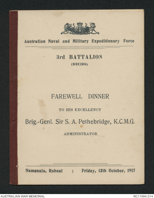 [Menu] Australian Naval and Military Expeditionary Force 3rd Battalion ...