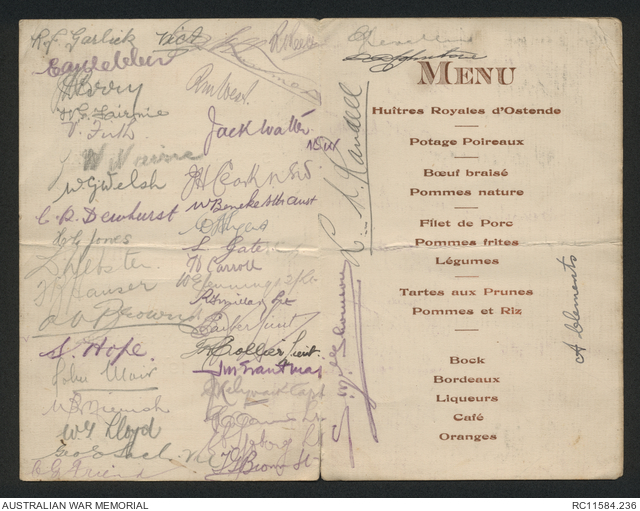 [Menu] 5th Australian Divisional Signal Company farewell dinner ...