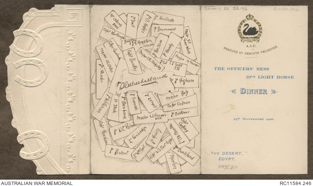 [Menu] The Officers’ Mess, 10th Light Horse. Dinner menu | Australian ...