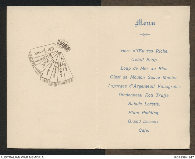 [Menu] The Officers’ Mess, 10th Light Horse. Dinner menu | Australian ...