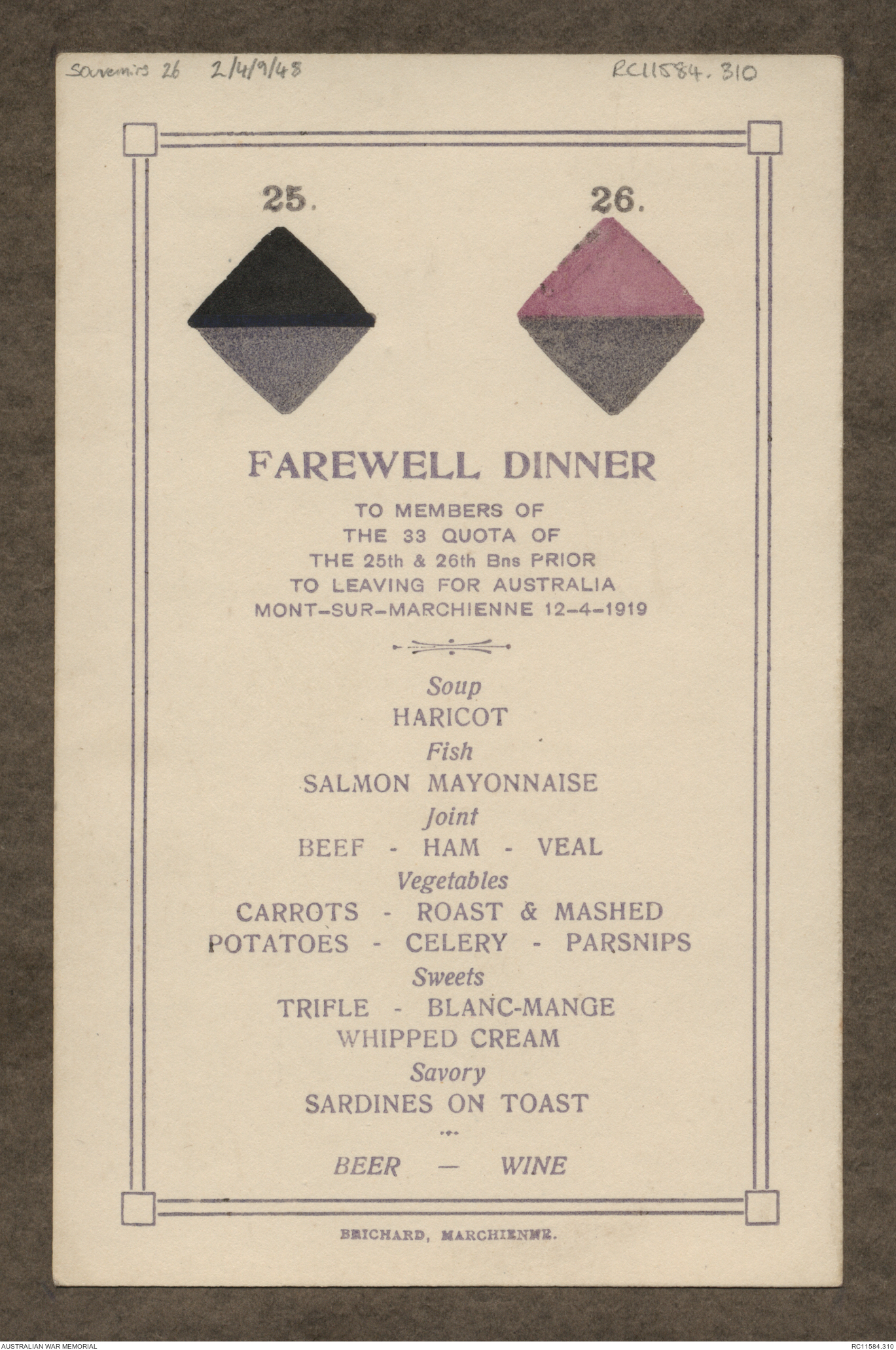 [Menu] Farewell dinner to members of the 33 quota of the 25th & 26th ...