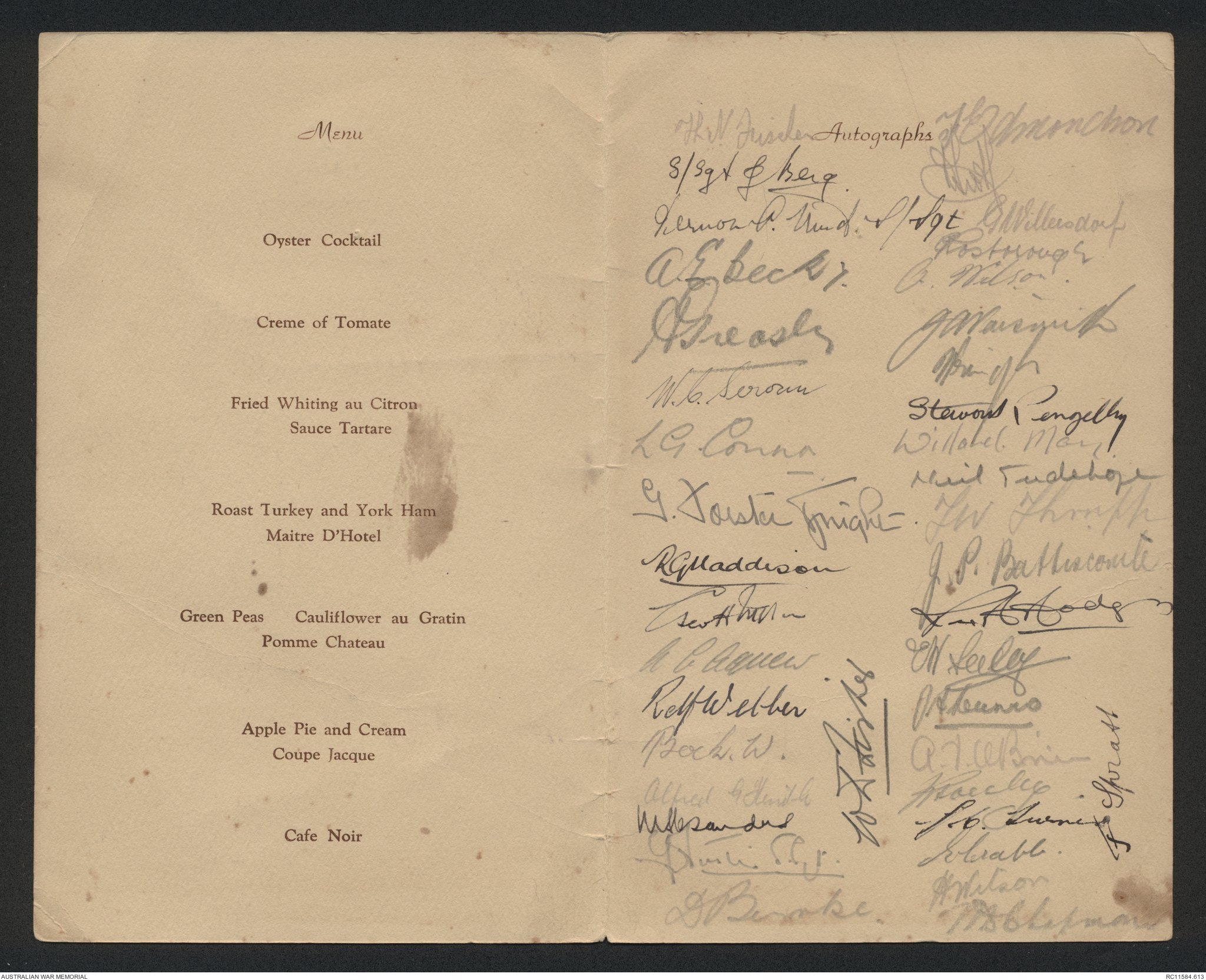 [Menu] 2/2nd A.F.W. A.A.O.C. (Australian Army Ordnance Corps), 2nd A.I ...