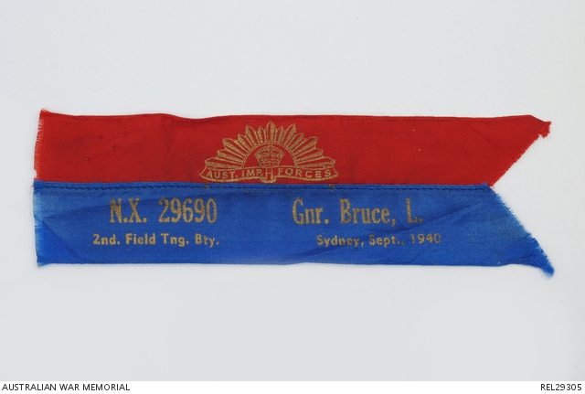 Souvenir ribbon : Gunner L L Bruce, 2 Field Training Battery ...
