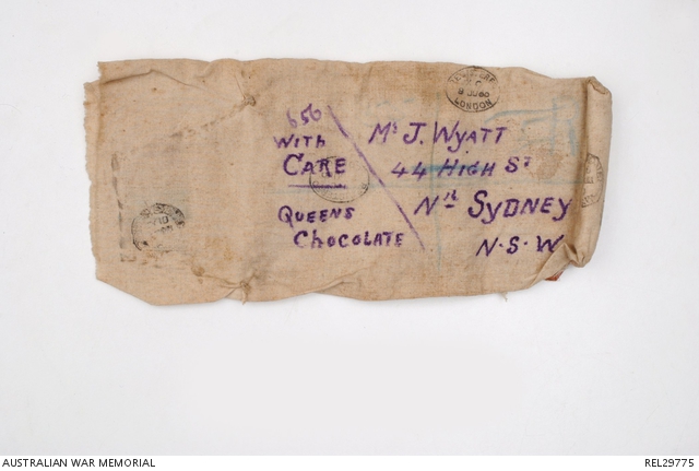 Cloth postal wrapper for Queen Victoria chocolate gift tin, 1900 ...