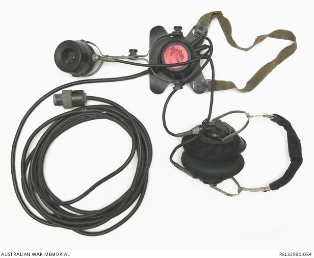 HMAS Brisbane : Gun Plot Room : Headset/Microphone unit Type H200/U with cables attached ...