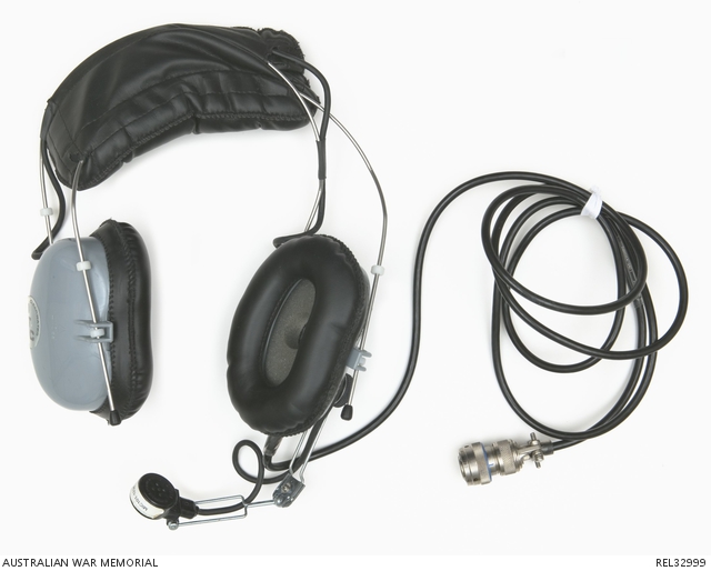 HMAS Brisbane : Headset unit with cables attached | Australian War Memorial