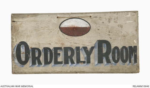 Orderly room sign board : 40 Battalion, AIF | Australian War Memorial