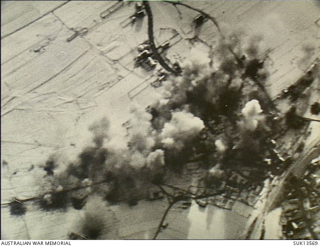 Rhineland, Germany. 1944-12-23. Bombs bursting during the attack by ...