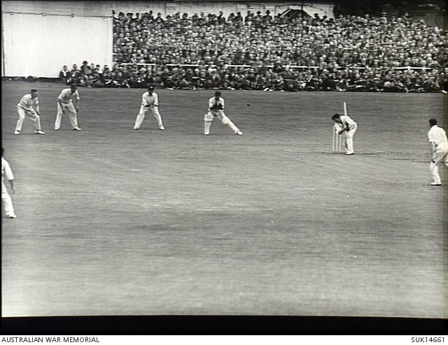 Manchester, England. 1945-08-20. Keith Ross Miller RAAF, hits out at R ...