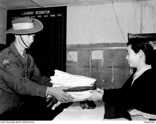 Private (Pte) R Schmidt, of Coffs Harbour, NSW, collects his laundry ...