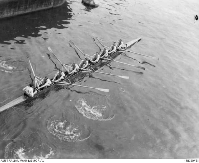 London, England. C. 1945-06. Two RAAF rowing eights, went into training ...