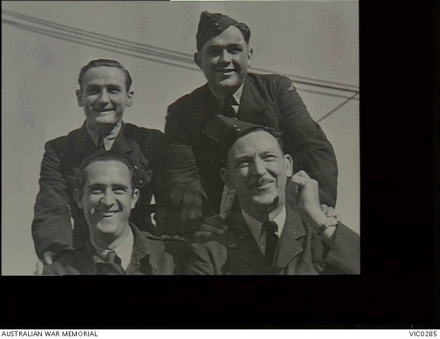 Melbourne, Vic. 1945-04-14. Group portrait of RAAF personnel aboard the ...