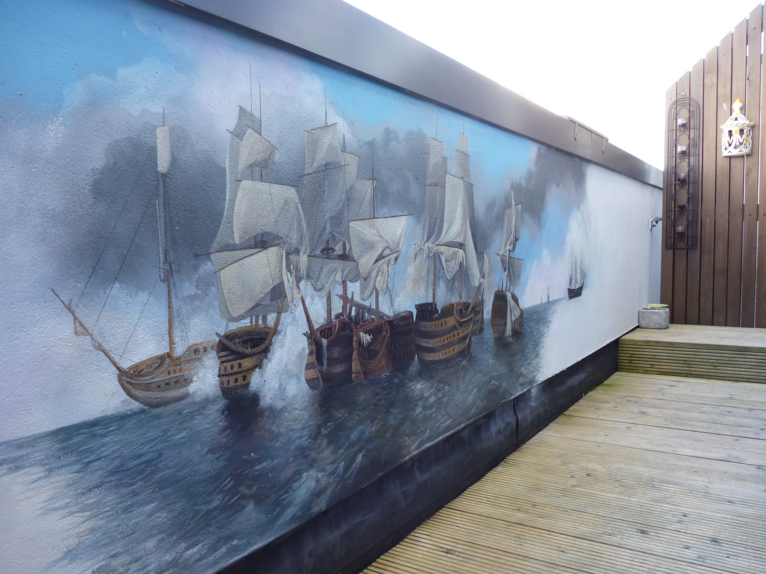Custom Wall Mural Traditional Art style Tall Ships colliding by