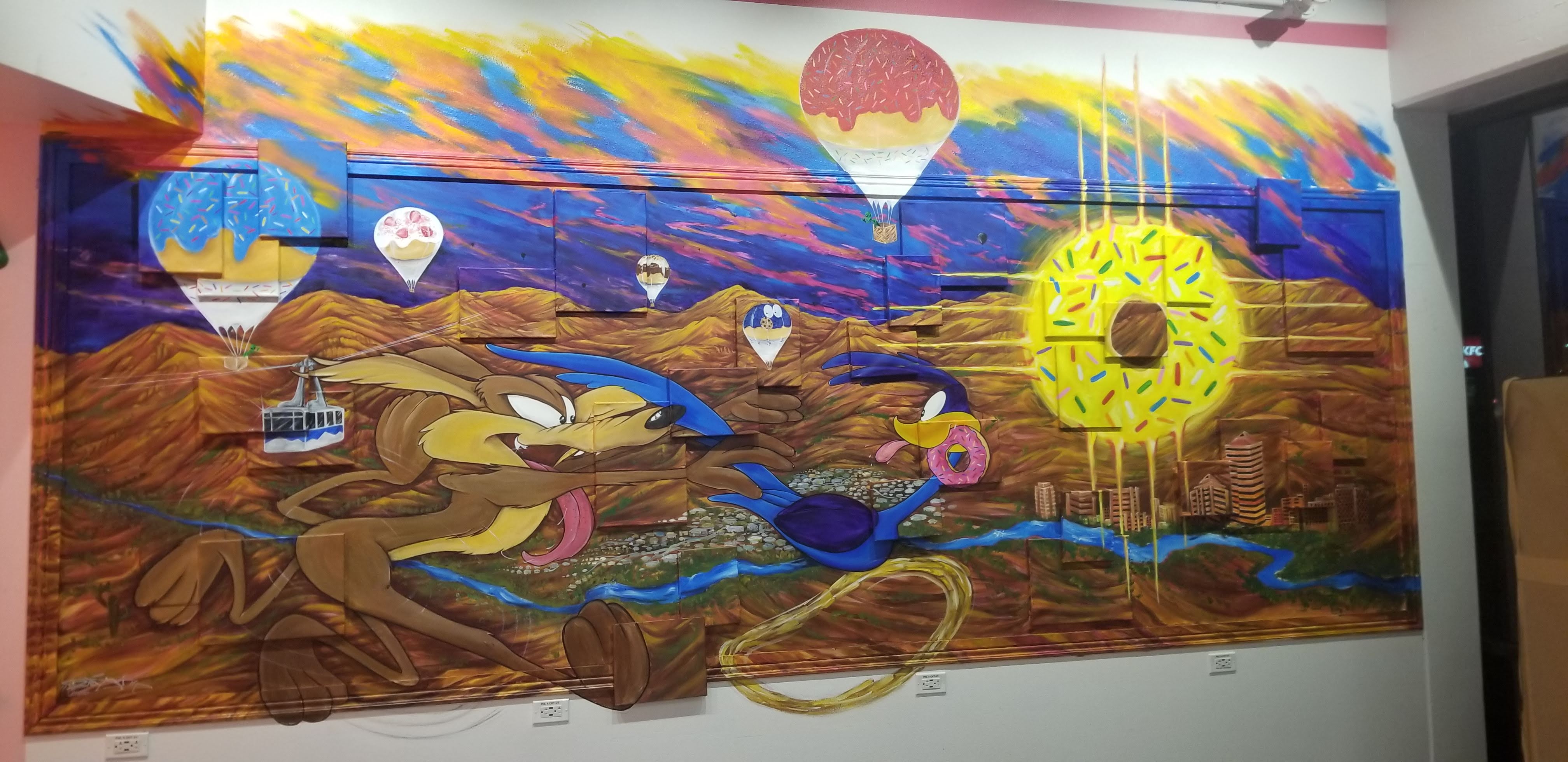 Albuquerque Looney Toons Mural inside Amys Donuts by Therdai in Albuquerque