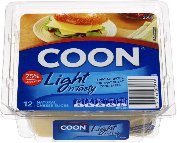 Coon Light & Tasty Cheddar Cheese Slices 12 Slices 250g3D
