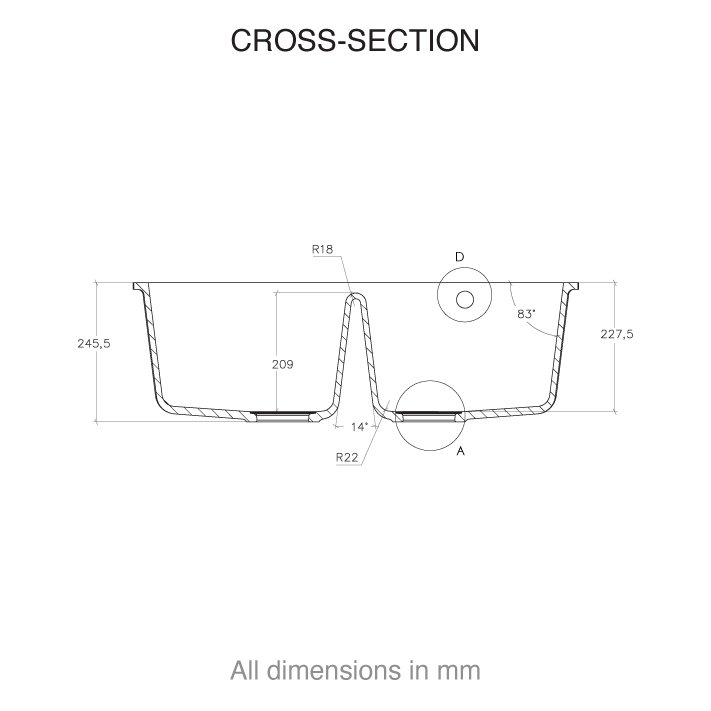 CASF corian sink smooth 850 cross section