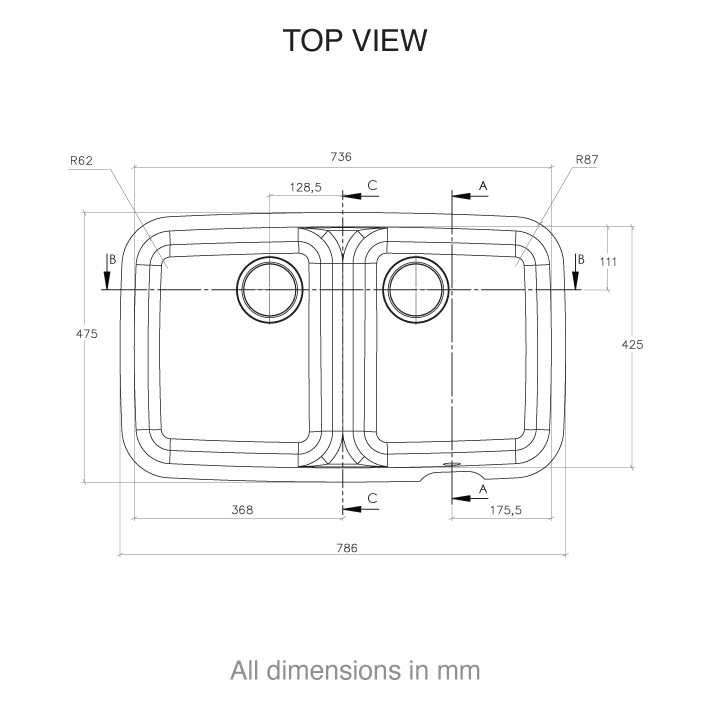 CASF corian sink smooth 850 top view