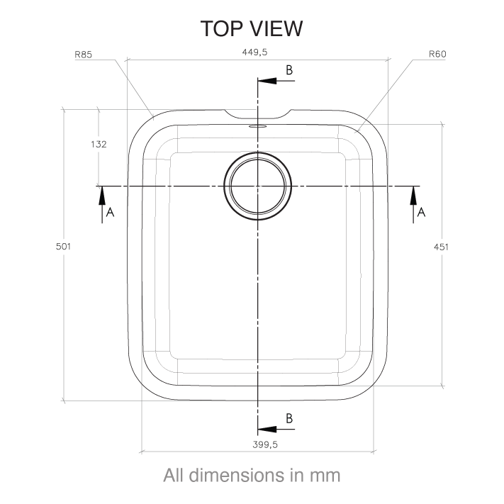 CASF corian sink sweet 805 top view