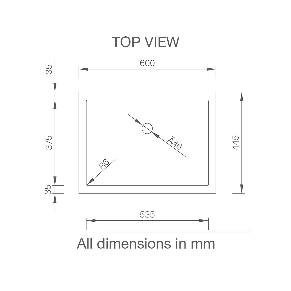 Corian® top mount basin single 315 top view spec