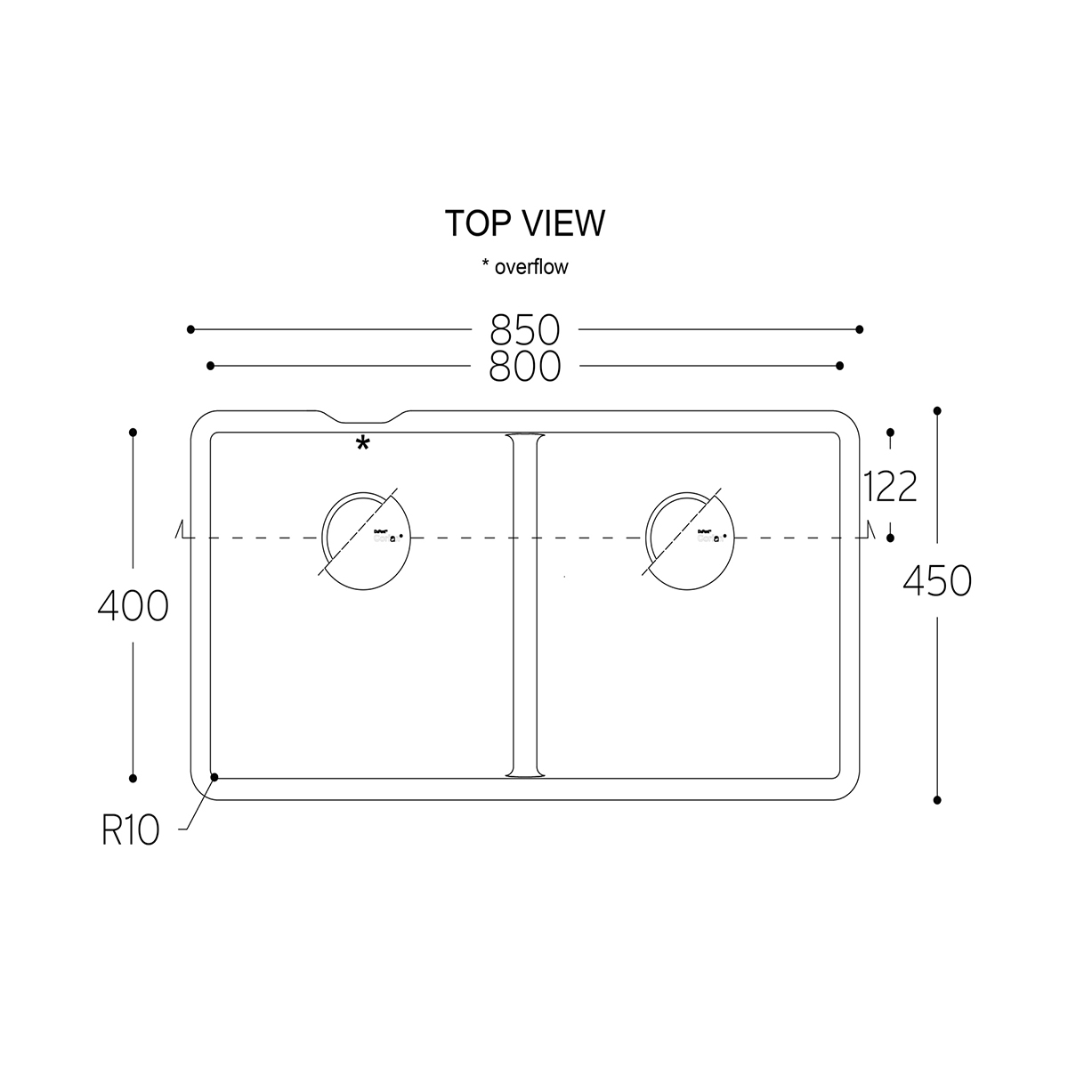 Corian® Salty basin double 9410 top view spec