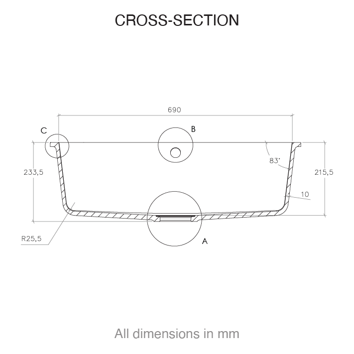 CASF Corian sink sweet 881 cross section