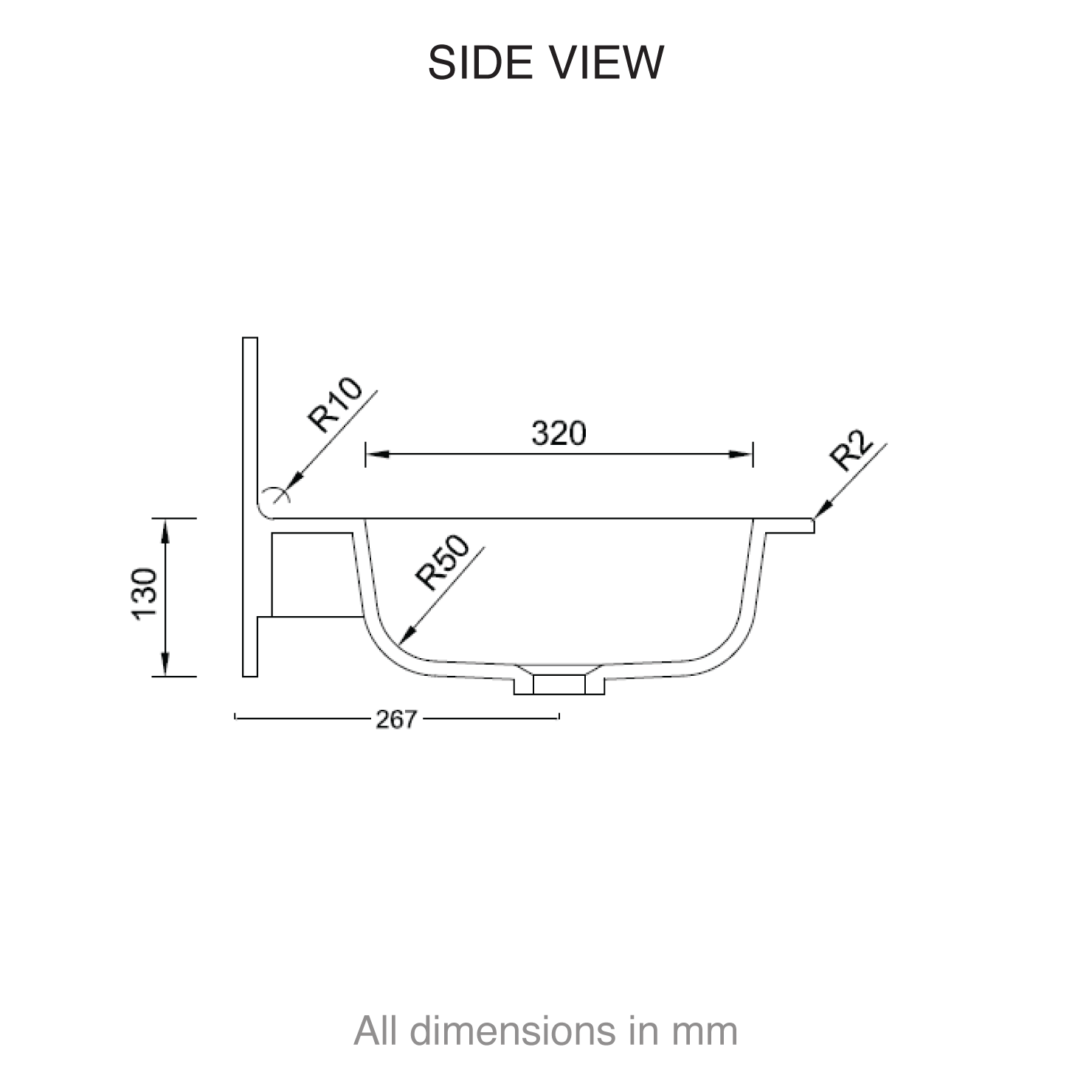 casf corian 337sd wall hung side view