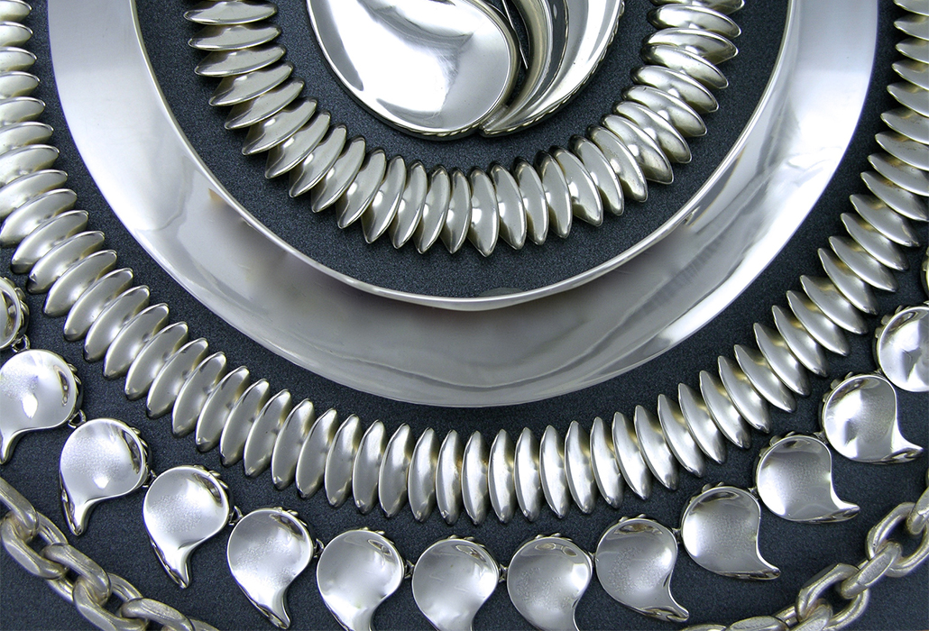 Selection of Georg Jensen silver jewellery, courtesy The Sydney Fair