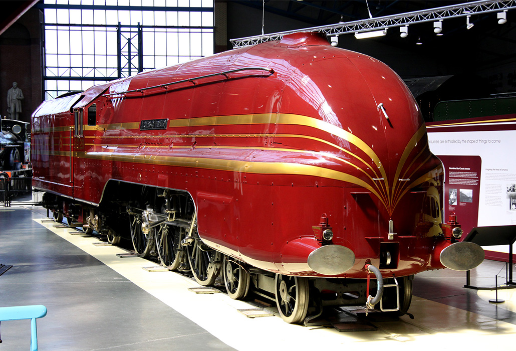 London Midland and Scottish Railway Stanier 7P 4-6-2 Coronation class locomotive number 6229 DUCHESS OF HAMILTON on display in the great hall at the National Railway Museum, York, 2009