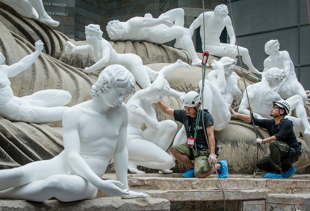 The final elemets of "Eternity Buddah in Nirvana" by Chinese artist Xu Zhen being installed at the NGV. Picture: Eugene Hyland