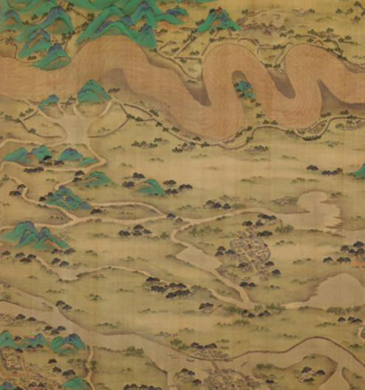 Ten Thousand Miles along the Yellow River (detail), datable to 1690–1722. Chinese, Qing dynasty (1644–1911). Two handscrolls; ink, color, and gold on silk, courtesy The Metropolitan Museum of Art New York