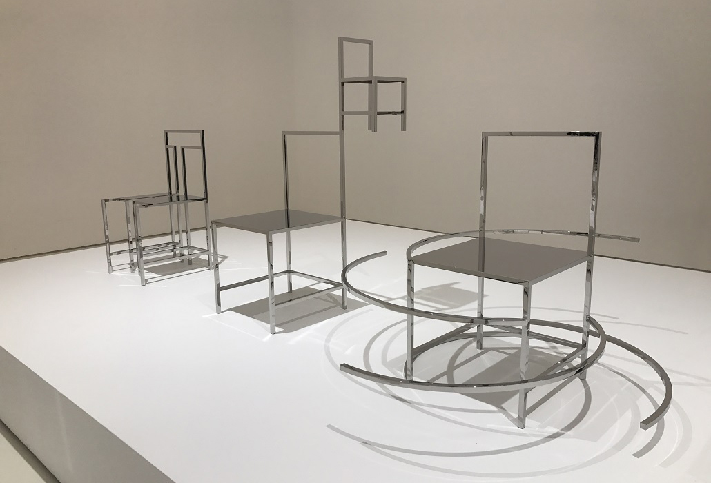 Installation view of Nendo, Manga chairs, 2015 on display in NGV Triennial at NGV International, 2017. Photo: Belinda McDowall