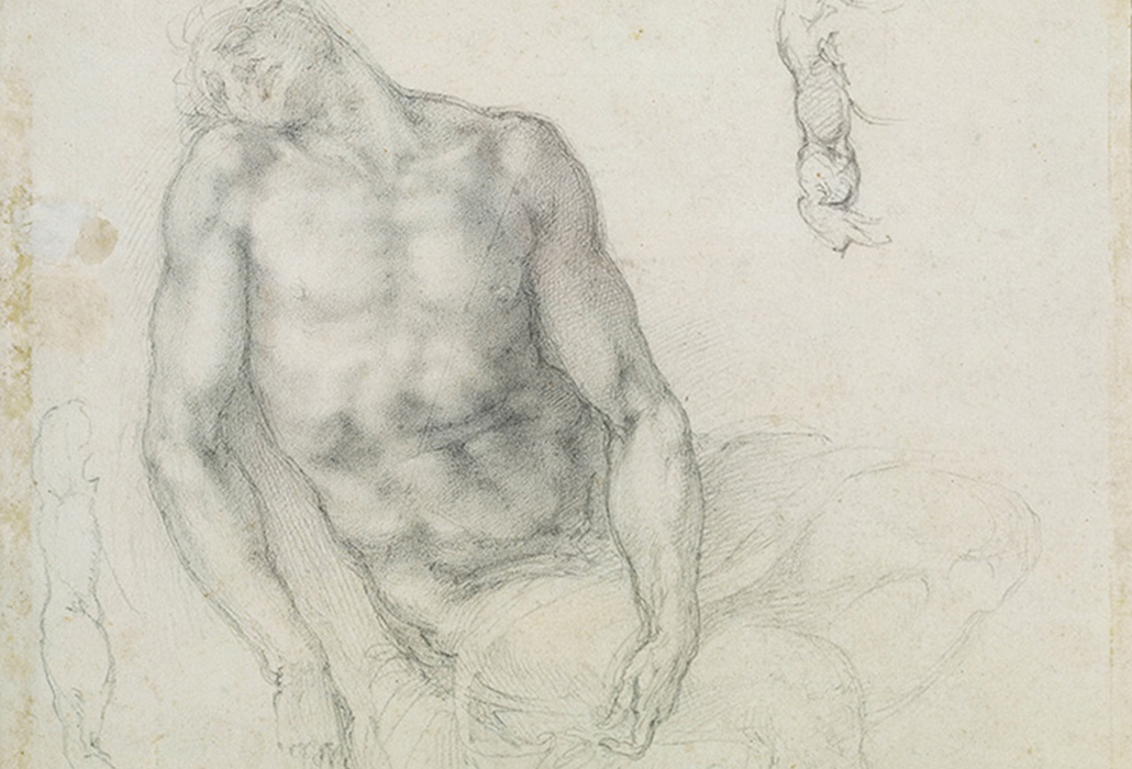 Michelangelo Buonarroti (Italian, 1475–1564). Studies for Christ in the Pietà of Úbeda for Sebastiano del Piombo. Black chalk. Musée du Louvre, Département des Arts Graphiques, Paris (716)