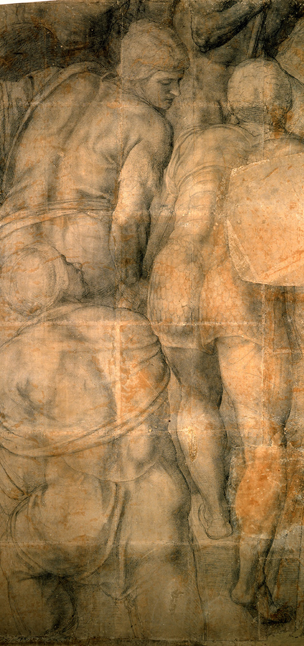 Michelangelo Buonarroti (Italian, 1475–1564), with slight retouching by a later hand in pen and ink. Unfinished Cartoon of the Virgin and Child. Black chalk, red chalk, traces of brush and brown wash, with lead-white gouache highlights. Casa Buonarroti, Florence (71 F)