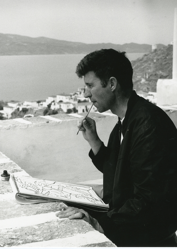 John Craxton painting in Ghika’s house in Hydra in 1960. Benaki Museum – Ghika Gallery, Athens. Photo: Suschitzky. © The Estate of Wolfgang Suschitzky
