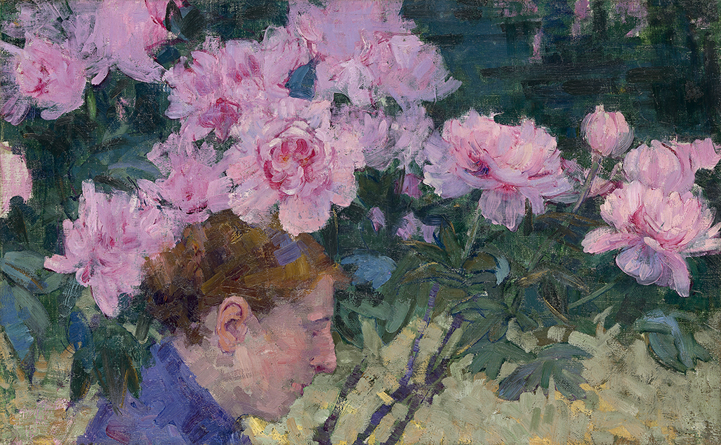 John Russell: 'Peonies and head of a woman' c1887, oil on canvas, 40.7 x 65 cm, courtesy National Gallery of Victoria, Melbourne. The Joseph Brown Collection. Presented through the NGV Foundation by Dr Joseph Brown AO OBE, Honorary Life Benefactor, 2004