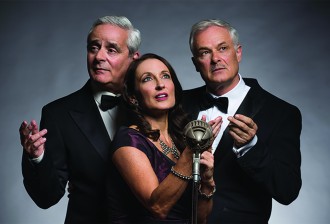 Ensemble 1 Daniel Mitchell, Georgie Parker and Mark Kilmurry in MURDER ON THE WIRELESS Photo by Christian Trinder-SMALLER