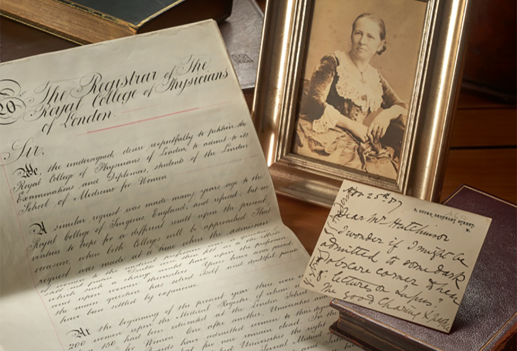 Photograph and letters of Elizabeth Garrett Anderson, petition requesting Royal College of Physicians' admission of women members, photography John Chase © Royal College of Physicians