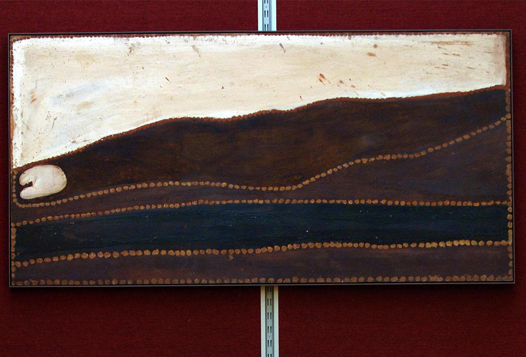 Paintings For Auction - Christie's London Rover Thomas, 1985, Lundari (Baramundi Dreaming), depicting an Aboriginal legend, photo: Alamy
