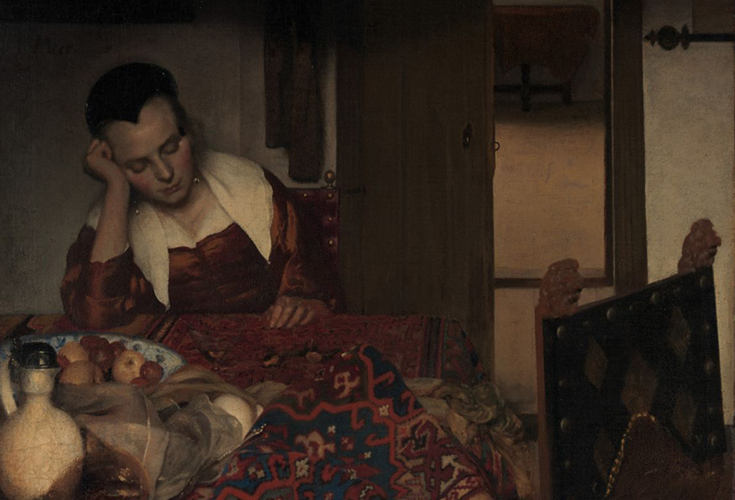 Johannes Vermeer (Dutch, Delft 1632–1675 Delft), A Maid Asleep, ca. 1656–57 Oil on canvas; 34 1/2 x 30 1/8 in. (87.6 x 76.5 cm), courtesy The Metropolitan Museum of Art, New York, Bequest of Benjamin Altman, 1913 (14.40.611)
