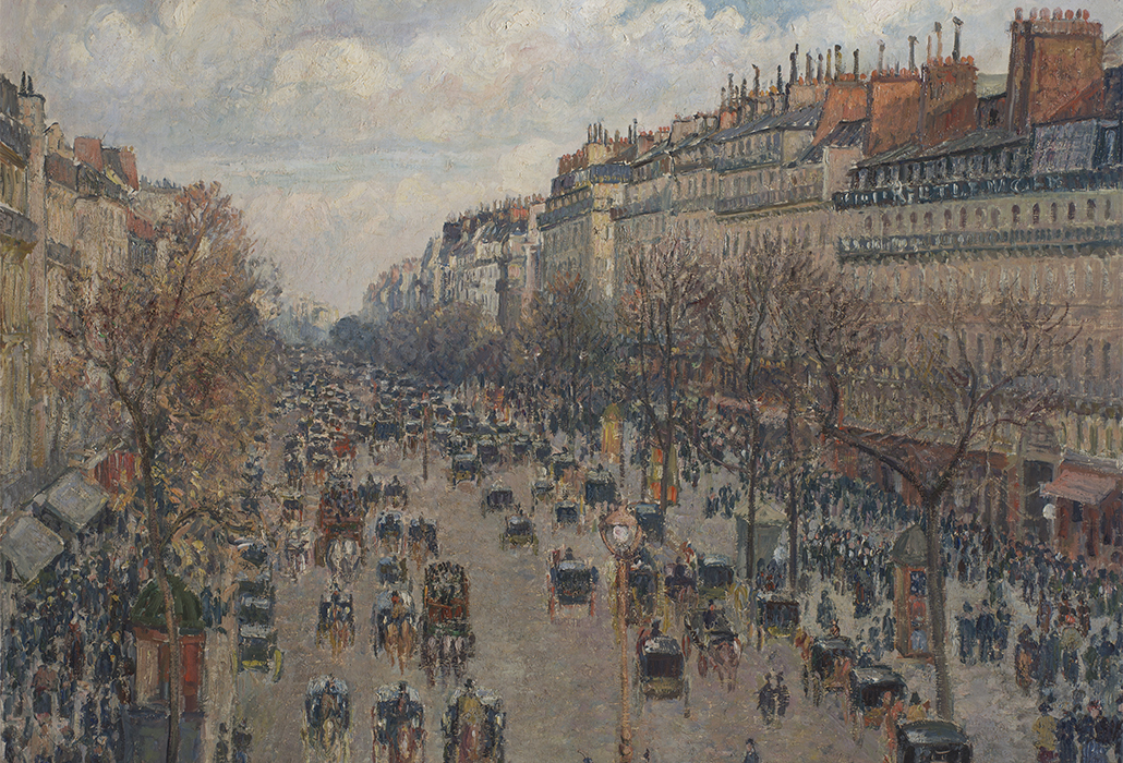 Camille Pissarro Boulevard Montmartre, afternoon sun' 1897 oil on canvas, 74 x 92.8 cm, The State Hermitage Museum, St Petersburg photo: ©The State Hermitage Museum 2018, Vladimir Terebenin, Leonard Kheifets and Yuri Mololkovets