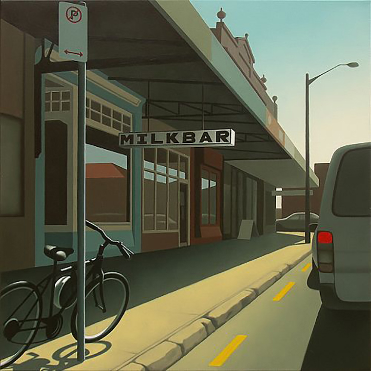 Guy Gilmour, Milk Bar on Enmore Road 76×76cm oil on polyester, courtesy Robin Gibson Gallery Sydney