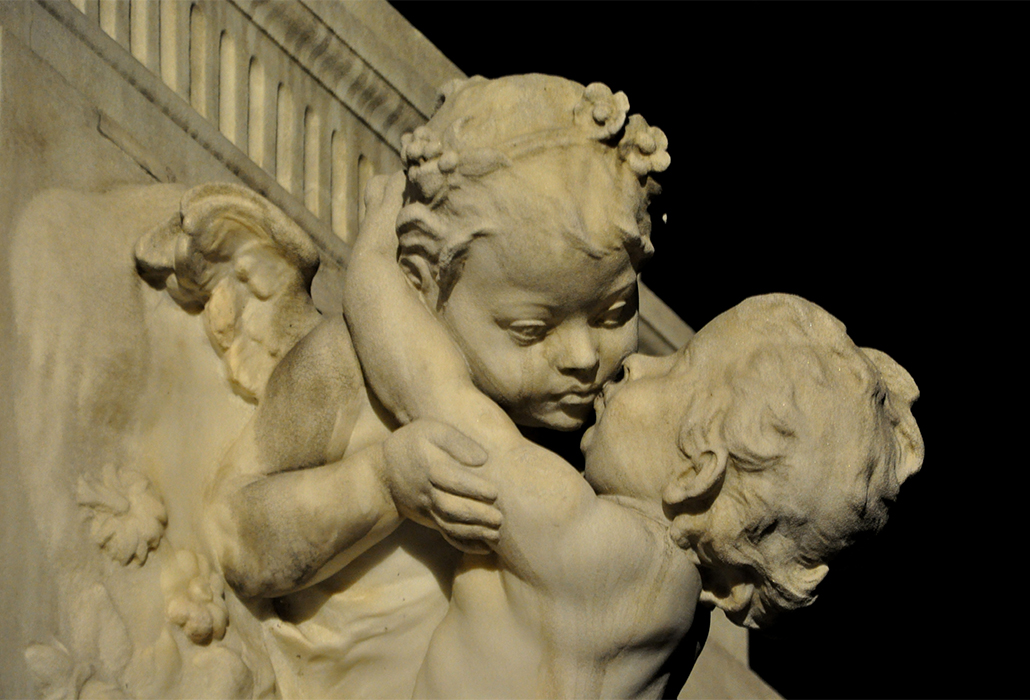 Two angels on the monument to Mozart in Vienna, Austria