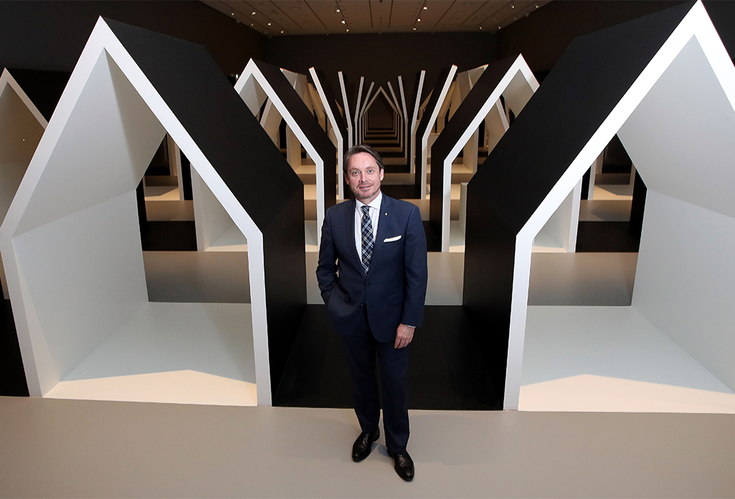 Director of the National Gallery of Victoria Tony Ellwood poses during the first-look at the new Escher x Nendo | Between Two Worlds exhibition at NGV International on November 30, 2018 in Melbourne, Australia. Photo by Scott Barbour/Getty Images for NGV