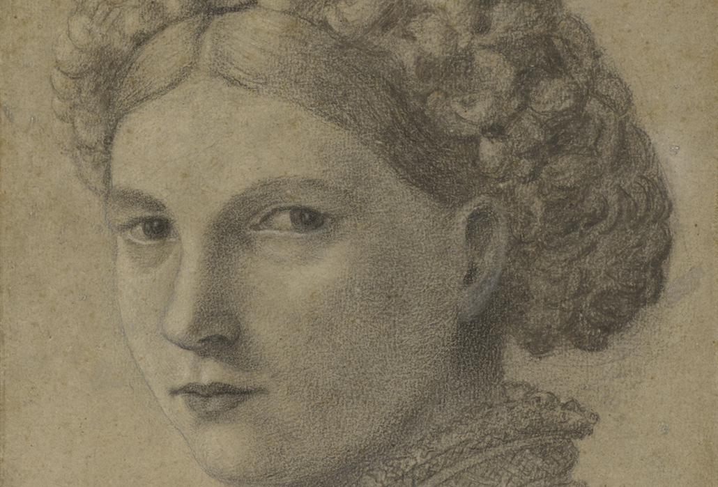 Portrait of a Young Woman; Attributed to Andrea Previtali (Italian, about 1480 - 1528); about 1520–1525; Black chalk, heightened with white chalk; 34.8 × 25.9 cm (13 11/16 × 10 3/16 in.); 94.GB.36 courtesy The Getty Museum, Getty Center, Los Angeles