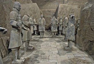 CHINESE: The terracotta army, Qin dynasty (221-206 BCE) (detail)m Earthenware (terracotta) Emperor Qin Shihuang’s Mausoleum, Xi’an